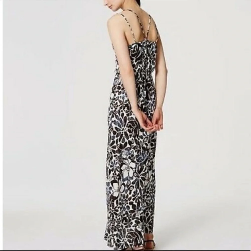 NWOT 💋 LOFT 💋 Brown & Navy Blue Floral Print Strappy Maxi Dress - XSP - Picture 4 of 9